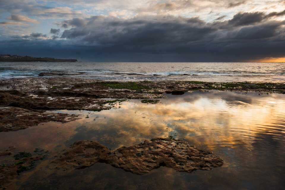 Sunrise rocks reflection photo