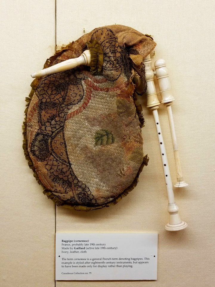 Bagpipe (cornemuse), made by Gaillard, France, probably late 1800s, ivory, leather, cloth - Casadesus Collection of Historic Musical Instruments - Boston Symphony Orchestra - 20180113 192046