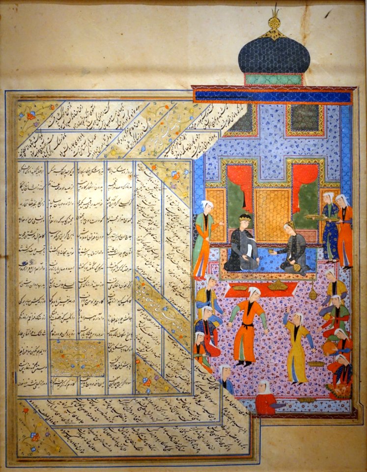 Bahram Gur in the Black Pavilion, folio from the Khamseh of Nizami, Iran, Shiraz, 1576 AD, ink, watercolour, and gold on paper - Aga Khan Museum - Toronto, Canada - DSC06960