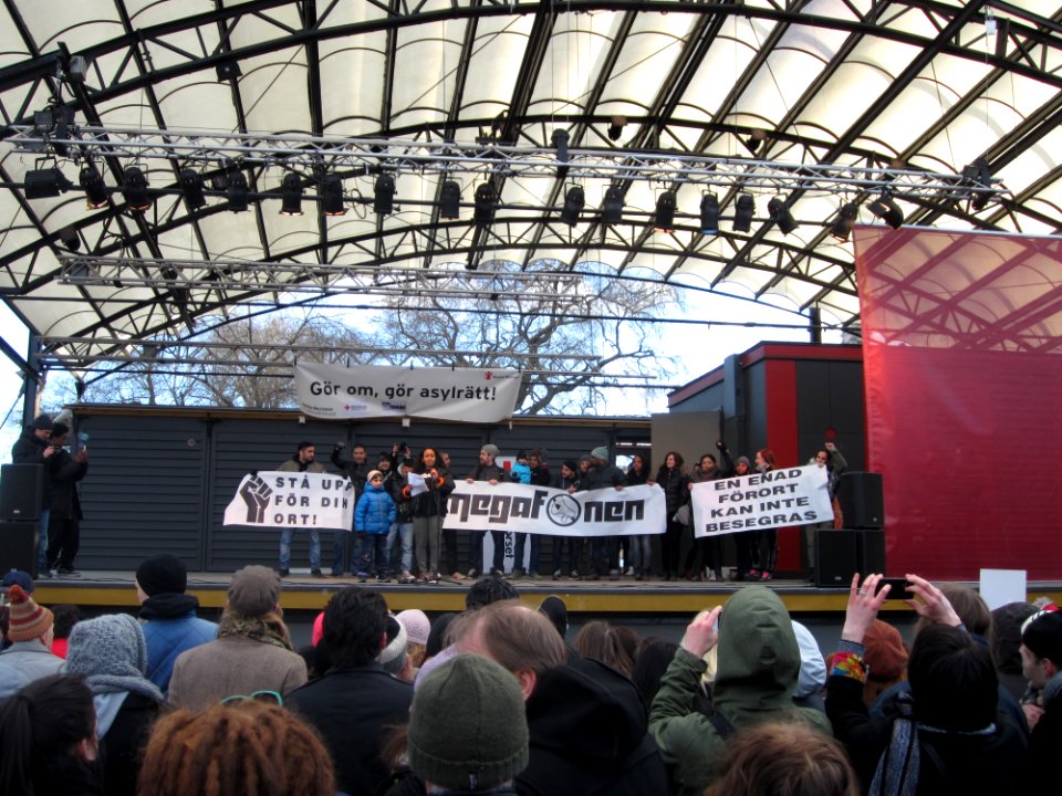 Bana Bisrat from Megafonen at demonstration against Swedish migration policy in Stockholm