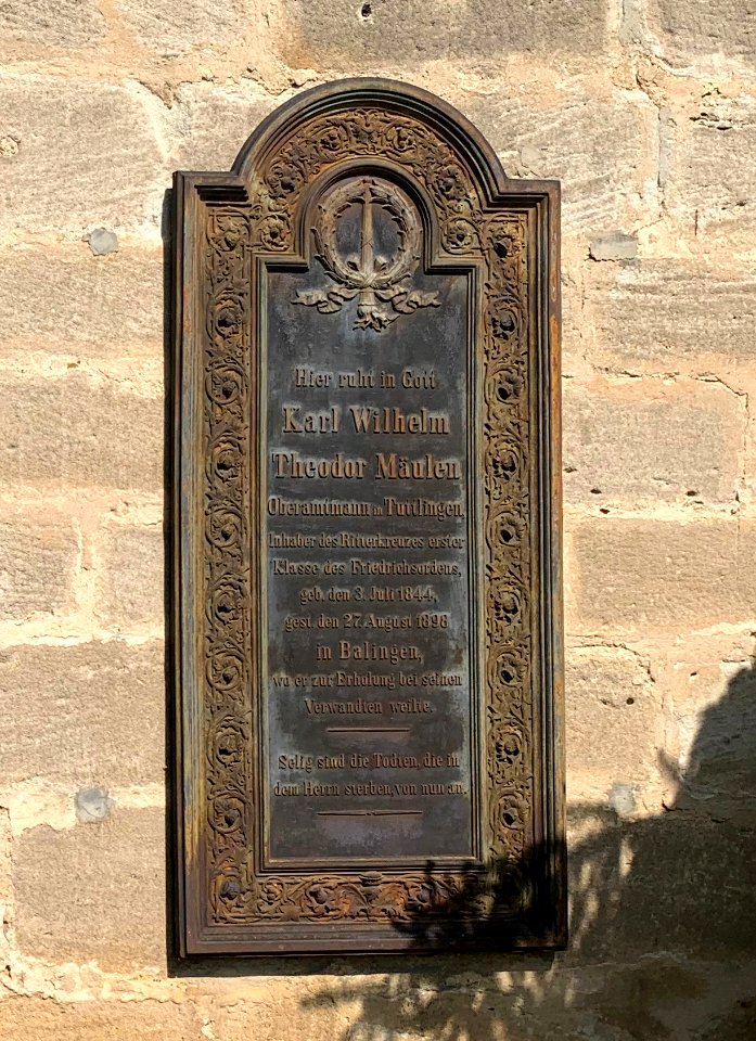 Balingen, Friedhof, Epitaph Theodor Mäulen