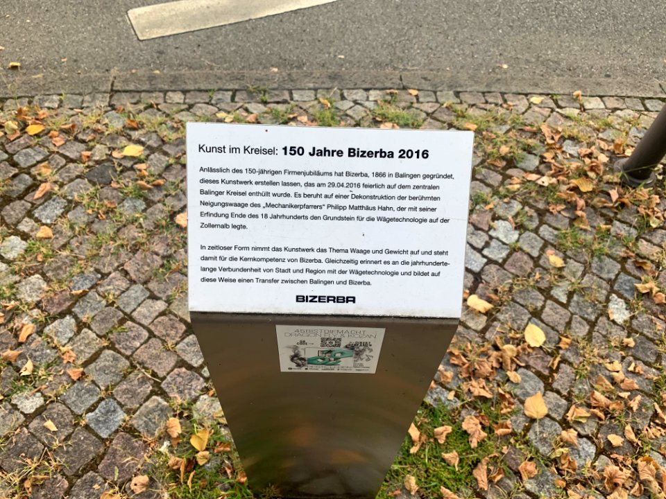 Balingen, Kunstwerk 150 Jahre Bizerba, Tafel
