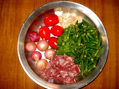 Bamje ingredients before cutting