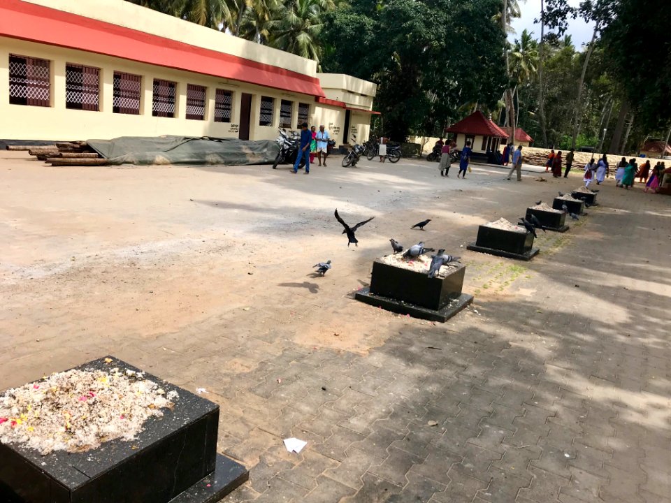 Bali offering squares in Parashurama Hindu Temple courtyard Kovallam, Thiruvananthapuram Kerala