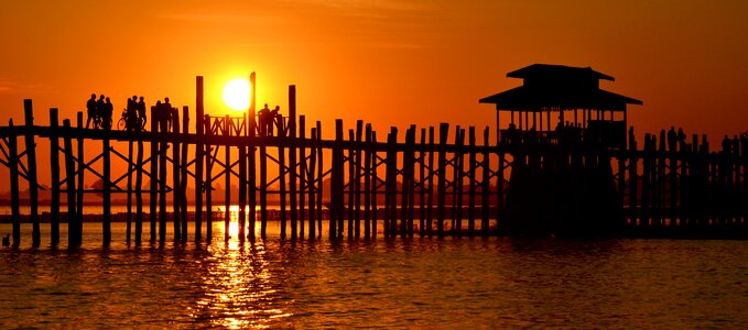 Myanmar sunset brown bridge