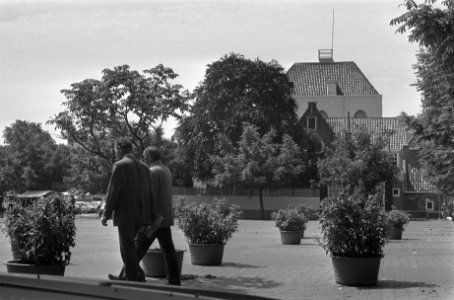 Bakken met planten en bomen op autovrij Amstelveld, Bestanddeelnr 926-5062