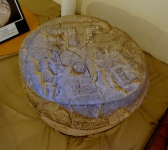 Ballcourt marker, 2 of 2, Maya, Lubaantun, Belize, Late Classic, 600-800 AD, limestone - Meso-American collection - Peabody Museum, Harvard University - DSC05984
