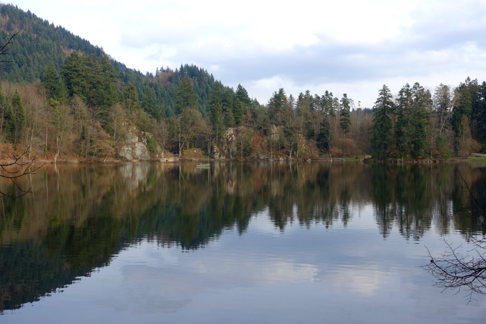 Bad Säckingen Bergsee mit Blick auf den Scheffelfelsen und Insel