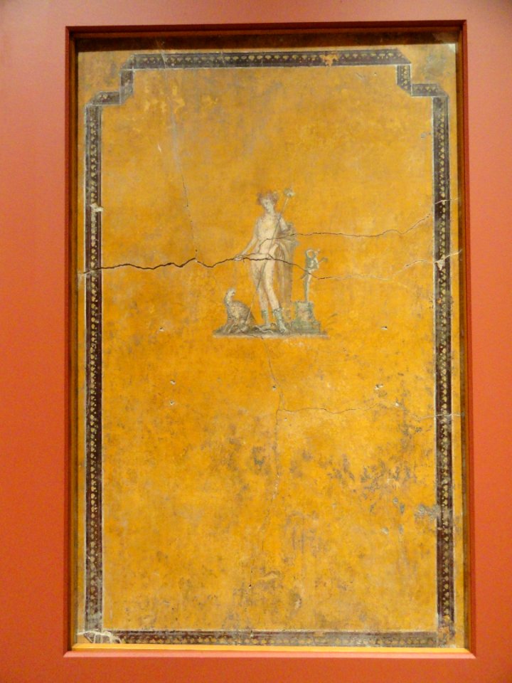 Bacchus standing between a panther and a herm, Pompeii, mid 1st century CE, fresco - Mount Holyoke College Art Museum - DSC04585