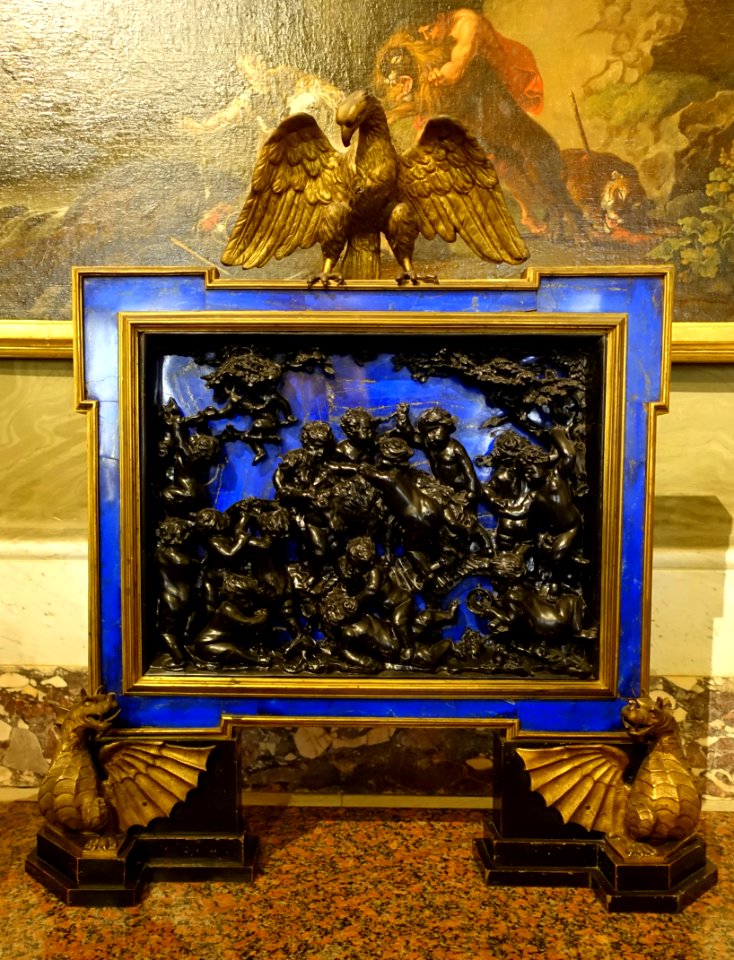 Bacchanal of putti, by Giovanni Campi after a model by Francesco Duquesnoy, 1650, pietra di paragone, lapis lazuli, gilt metal - Galleria Borghese - Rome, Italy - DSC04778