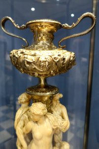 Bacchanal krater from trousseau of Queen Cristina of Naples on her marriage to Fernando VII, view 1, German school, 1650-1700 AD, ivory, silver - Museo Nacional de Artes Decorativas - Madrid, Spain - DSC08049