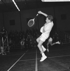 Badminton Nederland tegen Ierland te Haarlem B de Ridder (Nederland) met naast, Bestanddeelnr 915-7442