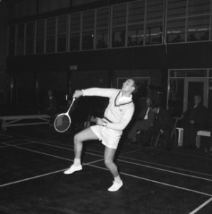 Badminton Nederland tegen Ierland te Haarlem C Wilkinon (Ierland) in aktie, Bestanddeelnr 915-7444