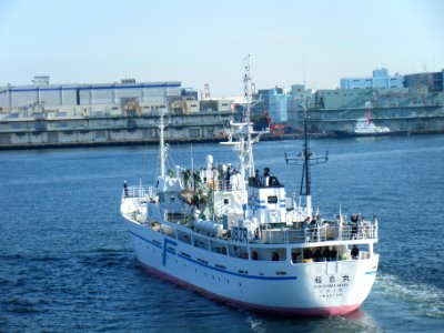 Back view of Fukushima maru5 a fishery training vessel of Fukushima Prefectual Board of Education