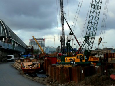 Back-side of Amsterdam Central station with earthwork constructions for the new bus station, photo 2006 photo