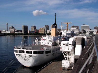 Back view of Seiun-maru a training ship of Japan agency of Maritime Education and Training for Seafarers(JMETS) at the Osanbashi of Yokohama Port
