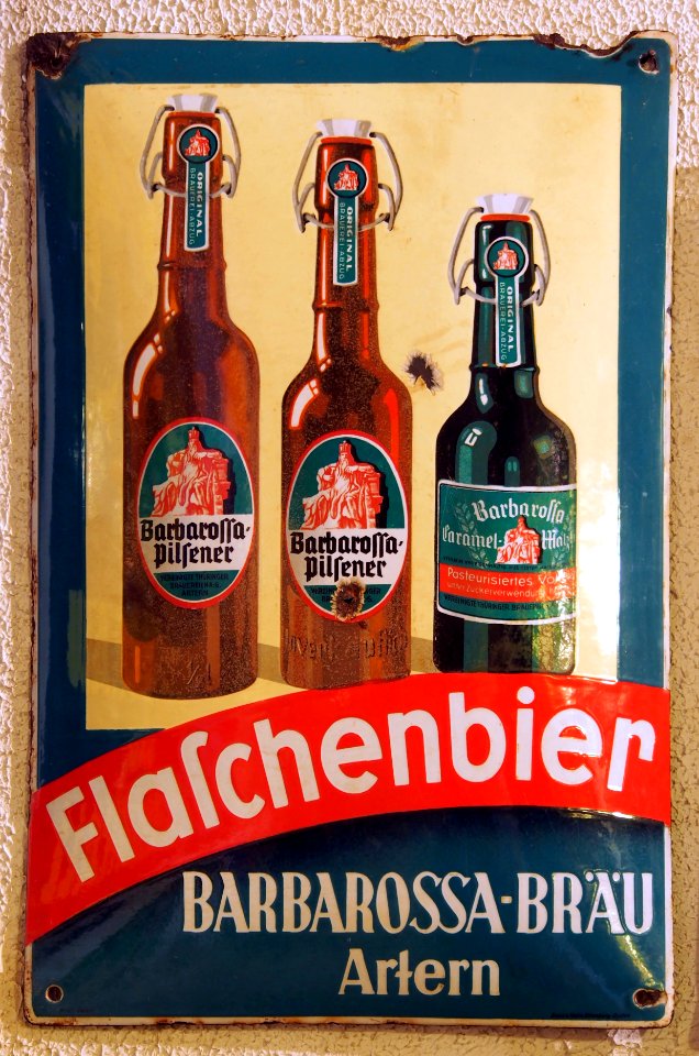 Barbarossa-Bräu, Artern, enamel beer advertising sign