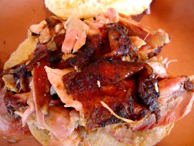 Barbecue chicken sandwich lunch meal at Red White and Que restaurant in New Jersey