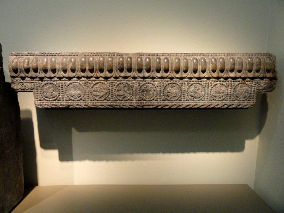 Base of a funerary couch (shichuang) with Sogdian scenes, view 6, Henan province, probably Ce xian, China, Period of Division, Northern Qi dynasty, 550-577 AD, marble with pigment - Freer Gallery of Art - DSC05630