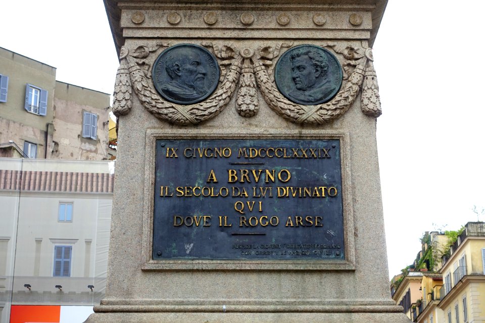 Base of Giordano Bruno monument by Ettore Ferrari, side 1 of 4, 1889 - Rome, Italy - DSC09713