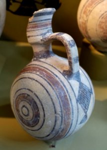 Barrel shaped jug, Cypro-Geometric, Bichrome Ware, 1 of 3 - Harvard Semitic Museum - Cambridge, MA - DSC06395