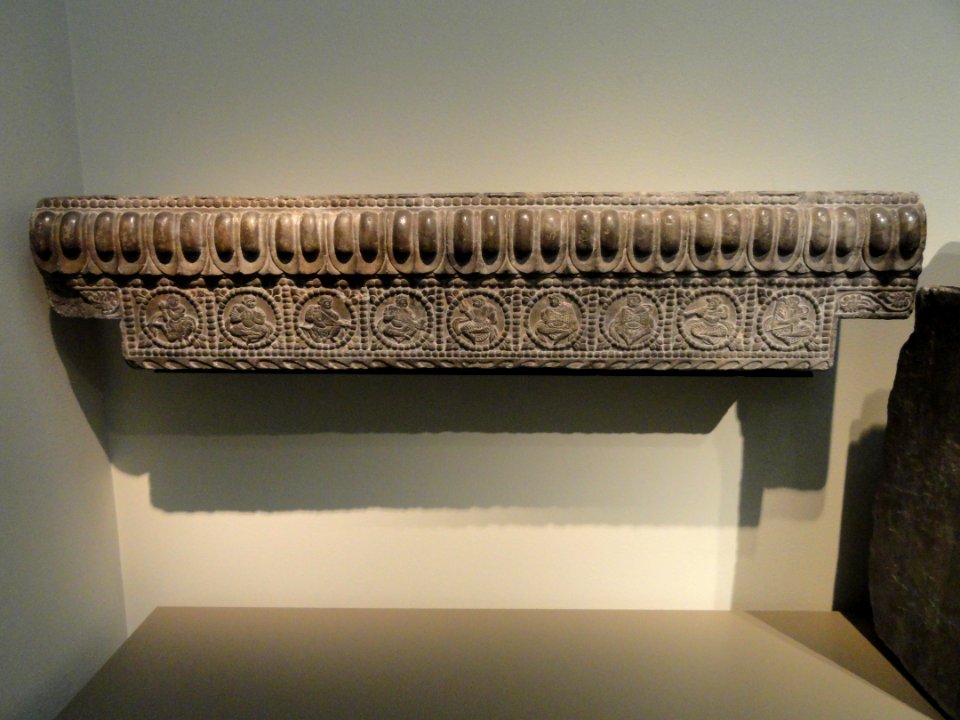 Base of a funerary couch (shichuang) with Sogdian scenes, view 2, Henan province, probably Ce xian, China, Period of Division, Northern Qi dynasty, 550-577 AD, marble with pigment - Freer Gallery of Art - DSC05622
