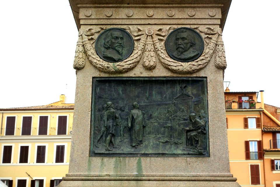Base of Giordano Bruno monument by Ettore Ferrari, side 3 of 4, 1889 - Rome, Italy - DSC09719