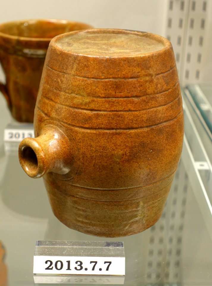 Barrel or rundlet, New Hampshire or Maine, c. 1860, lead-glazed redware, item HD 2013.7.7 - Flynt Center of Early New England Life - Deerfield, Massachusetts - DSC04072