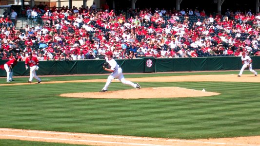 Barrett Astin pitches against the Rebels