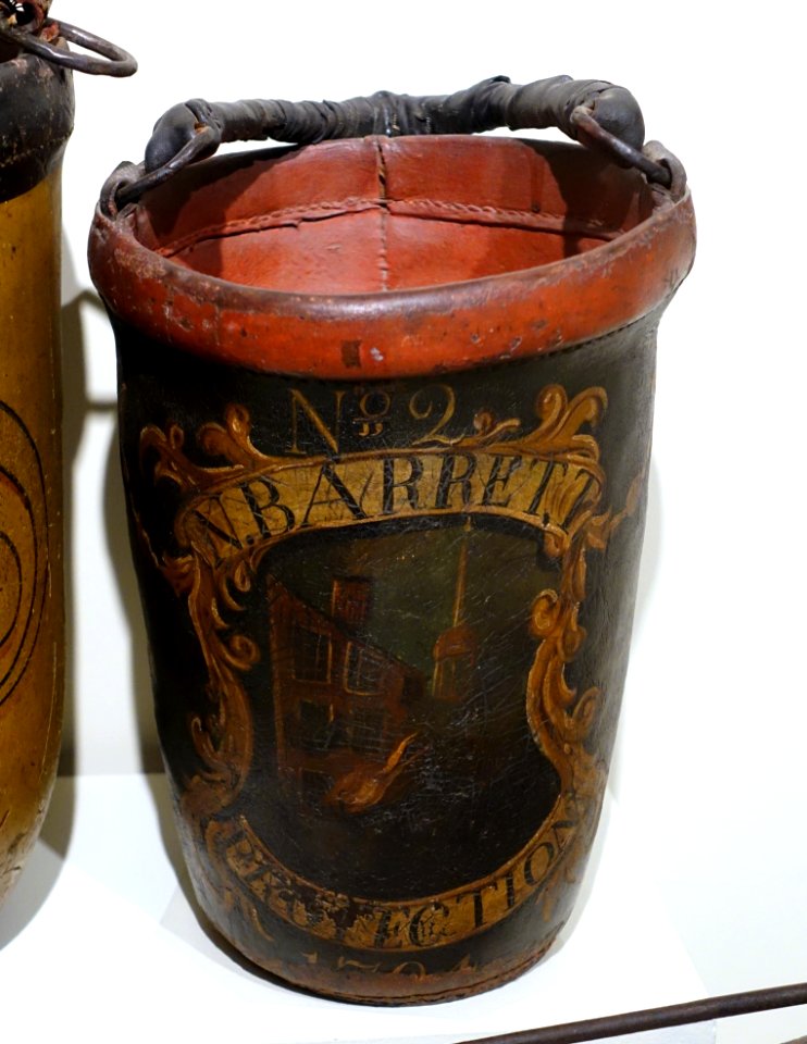 Barrett fire bucket, probably Boston, c. 1825, painted leather - Concord Museum - Concord, MA - DSC05826