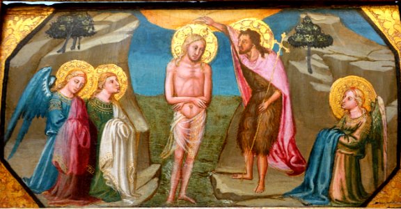 Baptism of Christ by Bicci di Lorenzo, date unknown, tempera on wood - Musei Capitolini - Rome, Italy - DSC05974