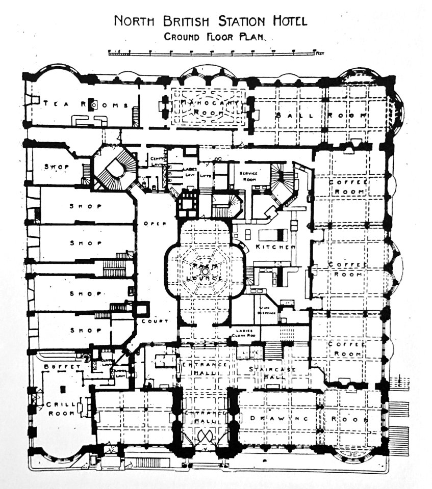 Balmoral Hotel (North British Station Hotel) floorplan, Edinburgh, Scotland - reprinted in Grand Hotels, Reality and Illusion by Elaine Denby - DSC03796