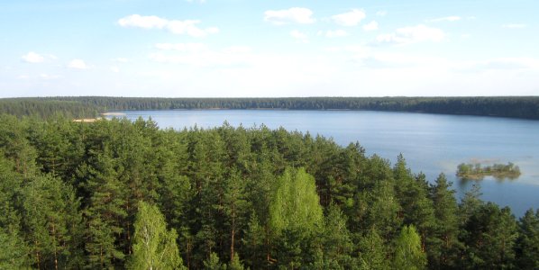 Baltieji Lakajai from Mindunai Observation Tower, 2016 03 (cropped)