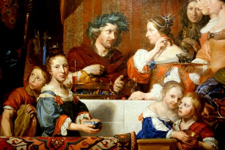 Banquet of Antony and Cleopatra, by Jan de Bray, detail, 1669, oil on canvas - Currier Museum of Art - Manchester, NH - DSC07315