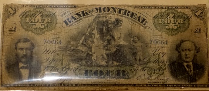 Bank of Montreal banknote, Montreal, 1870, paper - Château Ramezay - Montreal, Canada - DSC07554