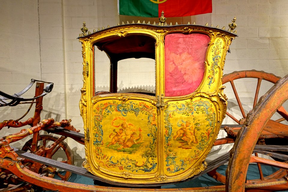Berlin Coupe de Gala Carriage, built for the Royal House of Portugal for the Exchange of Princesses ceremony of 1729, Paris, c. 1727-1729 - Luray Caverns Car and Carriage Museum - Luray, Virginia - DSC01139