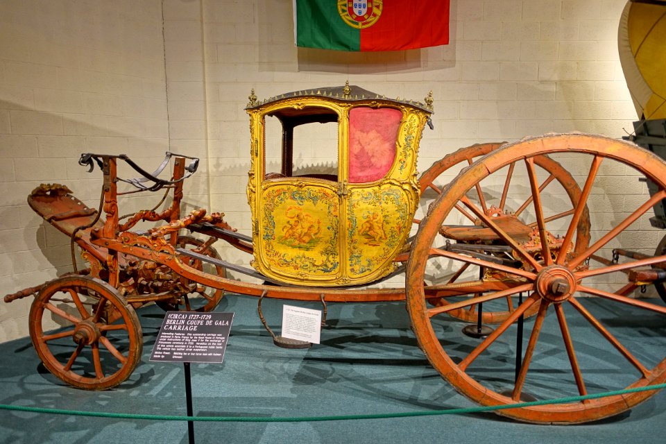 Berlin Coupe de Gala Carriage, built for the Royal House of Portugal for the Exchange of Princesses ceremony of 1729, Paris, c. 1727-1729 - Luray Caverns Car and Carriage Museum - Luray, Virginia - DSC01135