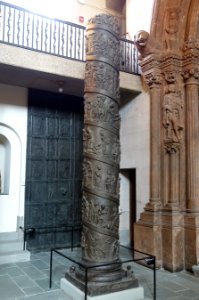Bernward Column from the Church of St. Michael, Hildesheim, Germany, c. 1020-1030, plaster replica c. 1900 by Gebruder Kusthardt - Adolphus Busch Hall - Harvard University - DSC05711
