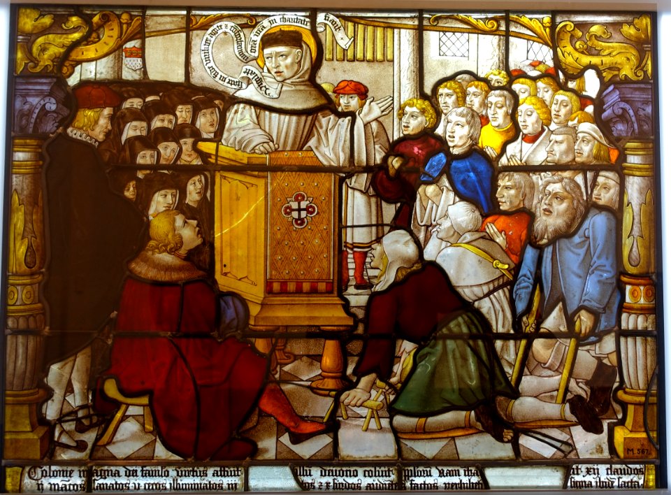 Bernard preaches and heals in Cologne, Cloister of the Cistercian Monastery, Altenberg, Cologne, c. 1505-1520, stained glass - Museum Schnütgen - Cologne, Germany - DSC09753