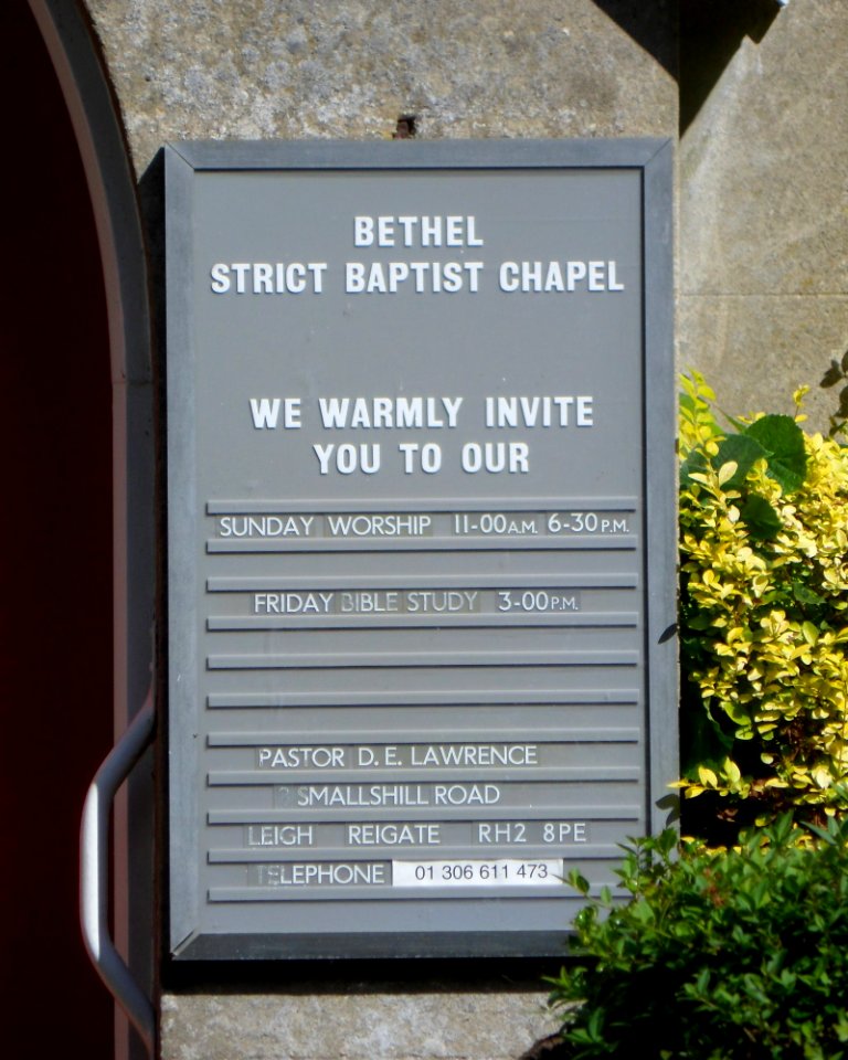 Bethel Strict Baptist Chapel, Chapel Road, Tadworth (August 2013) (Signboard)