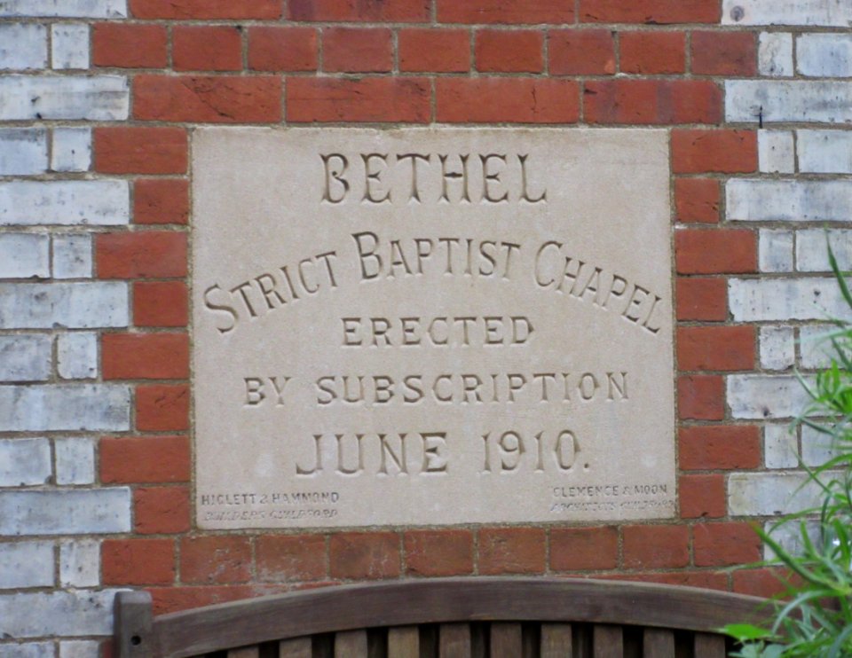 Bethel Strict Baptist Chapel, The Bars, Guildford (June 2015) (Datestone)