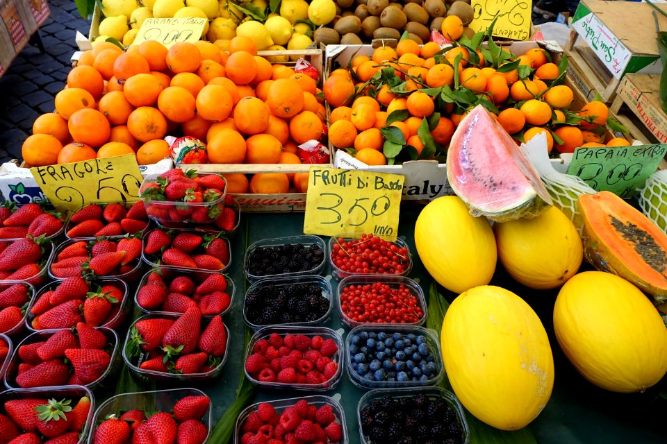 Berries, fruits, and melons - Campo de' Fiori - Rome, Italy - DSC01659