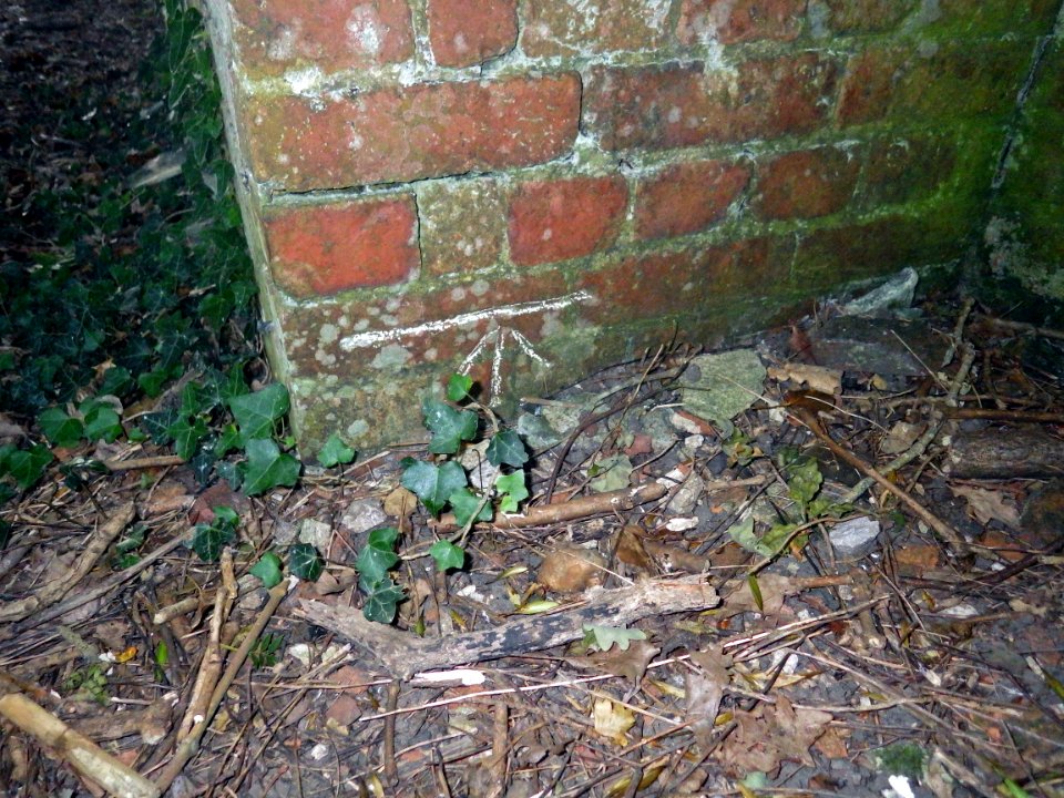 Benchmark, railway bridge, Combe Wood, Bexhill