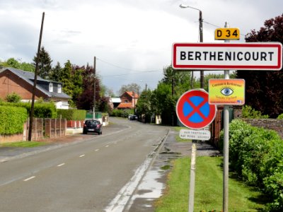 Berthenicourt (Aisne) city limit sign