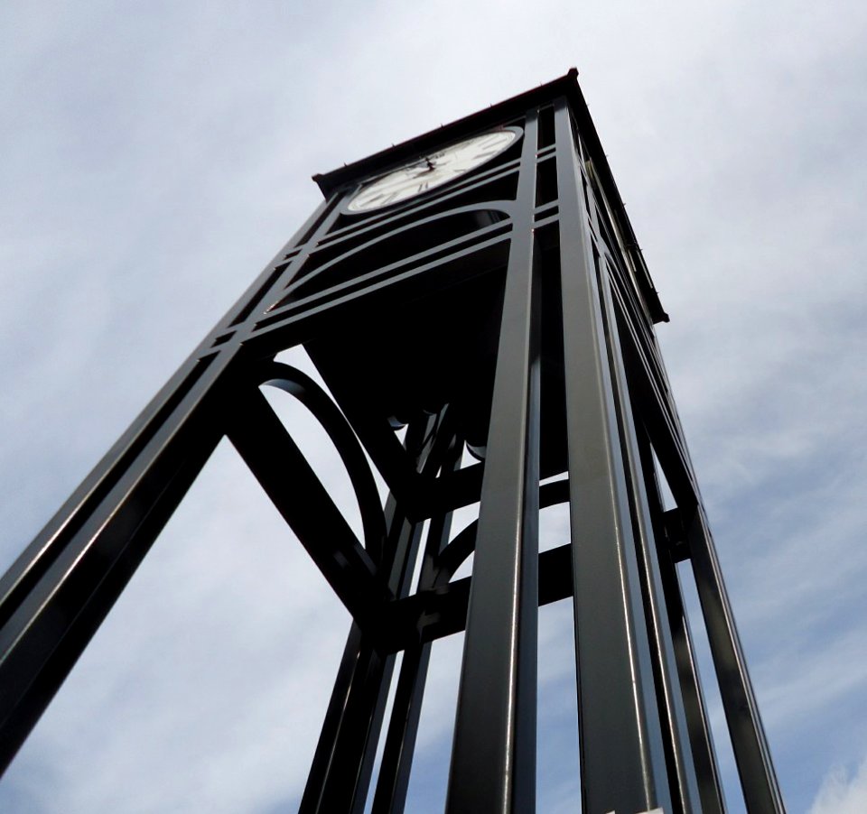 Beneath clock at the University of Rochester