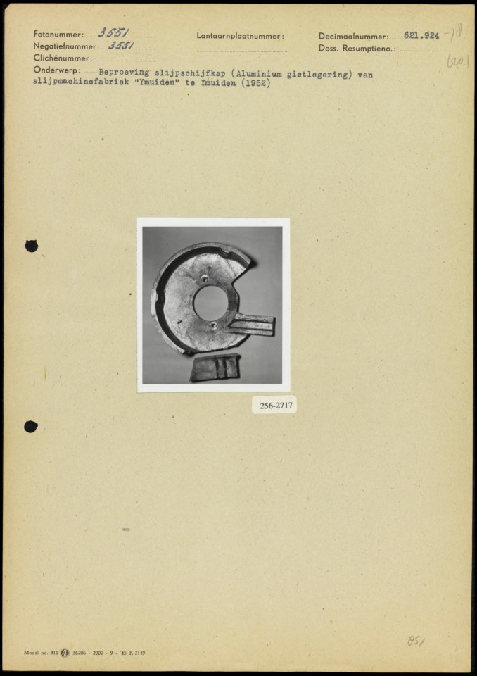 Beproeving van een slijpschijfkap (aluminium gietlegering) van slijpmachinefabr…, Bestanddeelnr 256-2717