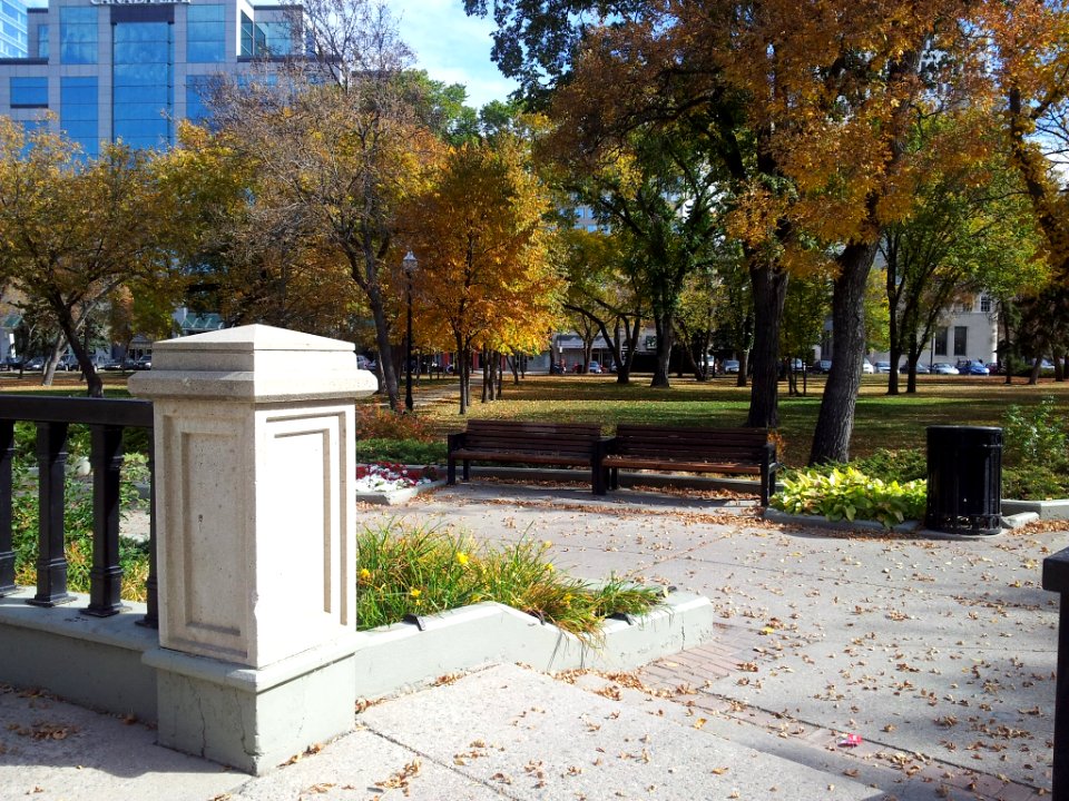 Benches in Victoria Park in Regina, Saskatchewan in Fall