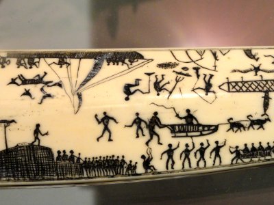 Bering Strait Eskimo carved ivory pipe-detail-early 1800s-Peabody Museum