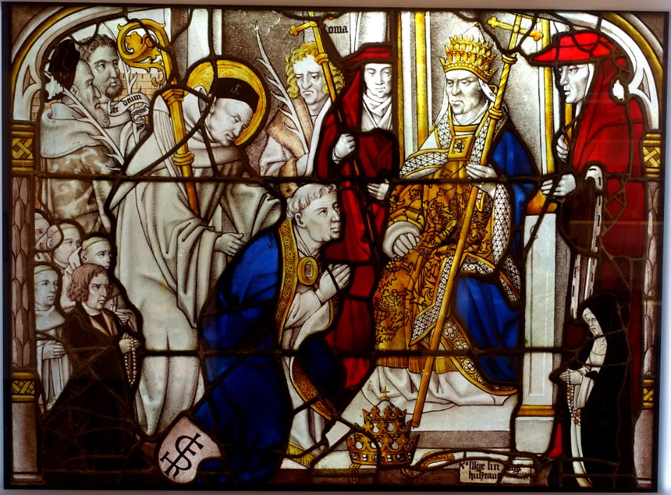 Bernard at the Lateran Council in Rome, Cloister of the Cistercian Monastery, Altenberg, probably Master of St. Severin, Cologne, 1505-1520, stained glass - Museum Schnütgen - Cologne, Germany - DSC09748