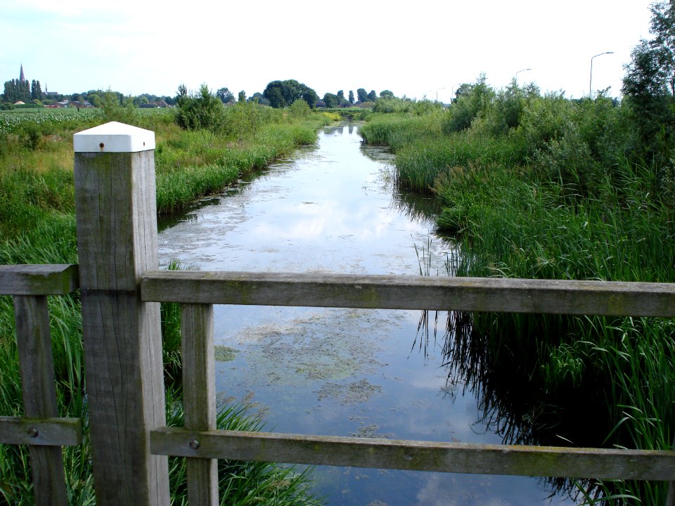 Berghem, une wetering, canal de drainage; au fond l'église